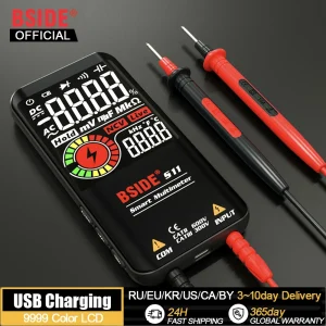 BSIDE Smart 9999-Count Digital Multimeter – AC/DC, Ohm, Capacitance & Diode Tester (USB)